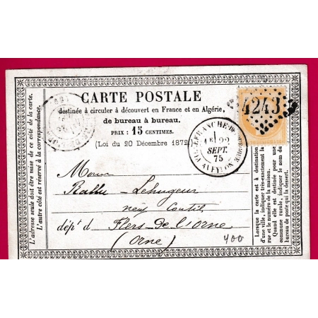 N°55 GC 4243 CAD TYPE 18 VILLEFRANCHE DE ROUERGE AVEYRON POUR FLERS DE L'ORNE CARTE PRECURSEUR LETTRE COVER FRANCE