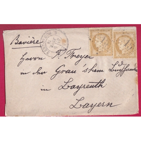 N°55 X2 PARIS ETOILE 15 R BONAPARTE POUR LAYERN BAVIERE ALLEMAGNE 1876 LETTRE COVER FRANCE