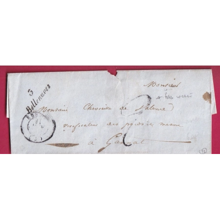 CURSIVE 3 BELLENAVES ALLIER POUR GANNAT 1849 INDICE 12 LETTRE COVER FRANCE