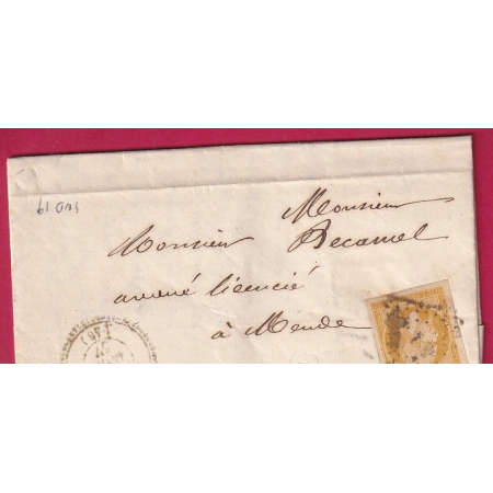 N°13 TTB PC 411 BLEYMARD LOZERE CAD TYPE 22 INDICE 19 POUR MENDE LETTRE COVER FRANCE