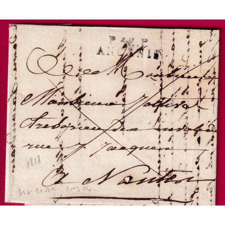 MARQUE P42P ANCENIS LOIRE INFERIEURE 1818 POUR NANTES INDICE 14 LETTRE COVER FRANCE