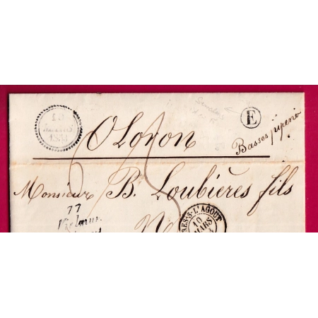 CURSIVE 77 VIELMUR SUR AGOUT TARN DATEUR B 1853 BOITE RURALE E SEMALENS POUR OLORON LETTRE COVER FRANCE