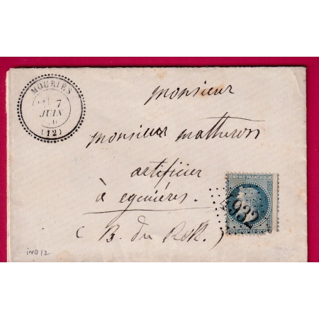N°29 GC 4932 MOURIES BOUCHES DU RHONE CAD TYPE 24 POUR EYGUIERES INDICE 12 LETTRE COVER FRANCE