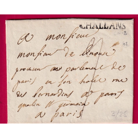 MARQUE CHALLANS VENDEE LENAIN N°2 INDICE 12 POUR PARIS LETTRE COVER FRANCE