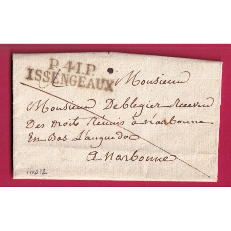 MARQUE P41P ISSENGEAUX HAUTE LOIRE POUR NARBONNE 1819 AUDE INDICE 12  LETTRE COVER FRANCE