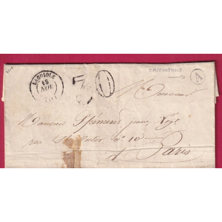 CAD TYPE 15 LAGUIOLE AVEYRON BOITE RURALE A CASSUEJOULS 1855 POUR PARIS LETTRE COVER FRANCE