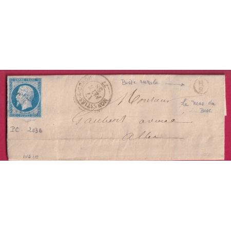 N°14 PC 2036 MONESTIER SUR CEROU TARN BOITE RURALE SUPPLEMENTAIRE H2 LE MAS DU BOSC POUR ALBI LETTRE COVER FRANCE