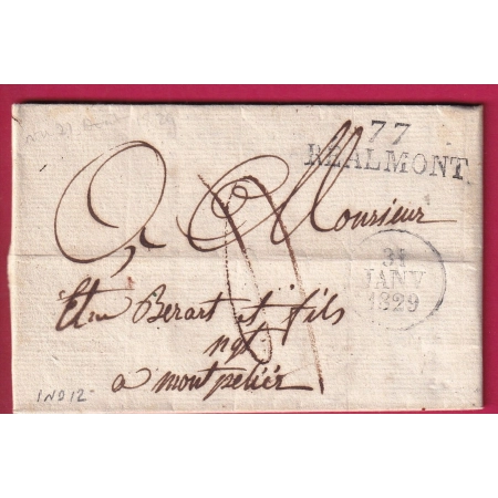 MARQUE 77 REALMONT TARN 1829 POUR MONTPELLIER INDICE 12 LETTRE COVER FRANCE
