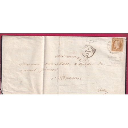 N°13 CAD TYPE 22 CASTELNAU DE MONTMIRAIL 1862 POUR BRASSAC TARN LETTRE COVER FRANCE