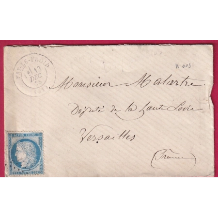 N°60 GC 1475 FAY LE FROID HAUTE LOIRE VERSAILLES ASSEMBLEE NATIONALE AU DOS 1875 LETTRE COVER FRANCE