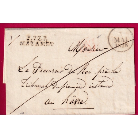MARQUE P77P MAZAMET TARN 1828 POUR LE HAVRE INDICE 11 LETTRE COVER FRANCE