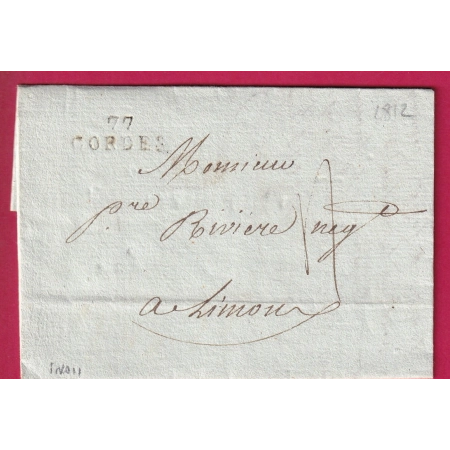 MARQUE 77 CORDES TARN 1812 POUR LIMOUX AUDE LETTRE COVER FRANCE
