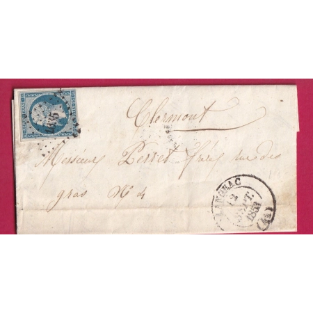 N°10 PC 1635 LANGEAC HAUTE LOIRE + CAD TYPE 14 POUR CLERMONT FERRAND PUY DE DOME LETTRE COVER FRANCE