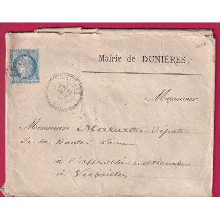 N°60 GC 1363 DUNIERES HAUTE LOIRE CAD TYPE 24 VERSAILLES ASSEMBLEE NATIONALE AU DOS LETTRE COVER FRANCE