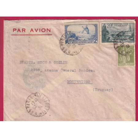 N°284A 311 394 PARIS 1938 POUR MONTEVIDEO URUGUAY PAR AVION LETTRE COVER FRANCE
