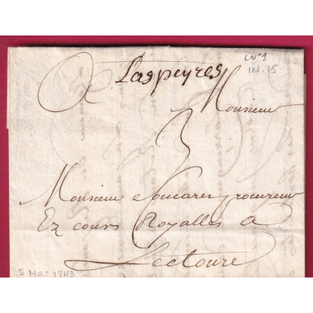 MARQUE MANUSCRIT LASPEYRE LOT ET GARONNE 1743 POUR LECTOURE GERS INDICE 15 LETTRE COVER FRANCE