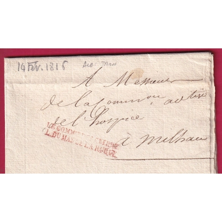 FRANCHISE LE COMMISSAIRE DES GUERRES LOUIS DU MAS DE LA ROQUE ALBI TARN 1816 MILLAU AVEYRON LETTRE COVER FRANCE