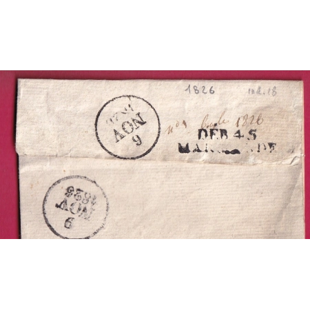 DEBOUSE DEB 45 MARMANDE LOT ET GARONNE 1826 DEPART NERAC 1826 INDICE 18 LETTRE COVER FRANCE