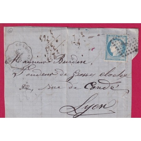 N°60 CONVOYEUR STATION CHAMOUSSET SAVOIE POUR LYON LOSANGE MCM AMBULANT MACON MONT CENIS DEVANT DE LETTRE COVER FRANCE