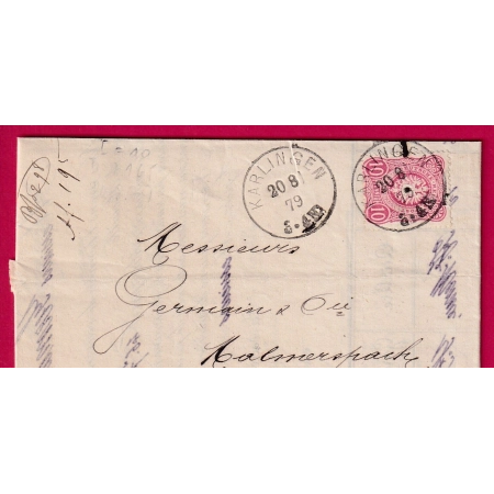 ALSACE LORRAINE KARLINGEN CARLING MOSELLE 1879 POUR ST AMARIN LETTRE COVER FRANCE