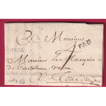 MARQUE PAU BASSES PYRENEES 1732 LENAIN N°2 INDICE 14 POUR TOULOUSE LETTRE COVER FRANCE
