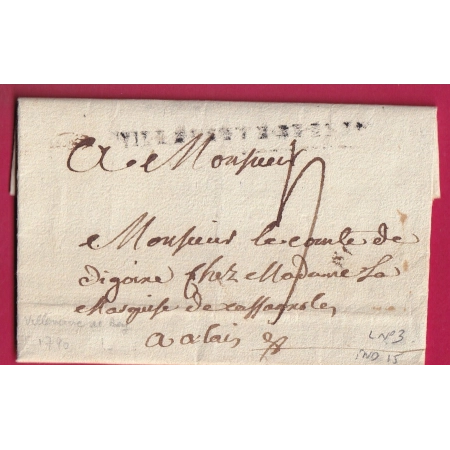 MARQUE VILLENEUVE DE BERG ARDECHE POUR ALAIS GARD LENAIN N°3 INDICE 15 1790 LETTRE COVER FRANCE