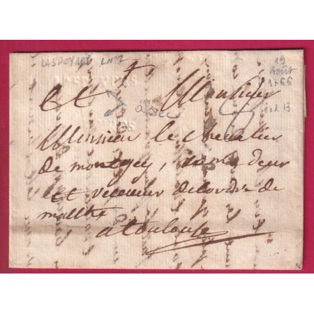MARQUE LASPEYRES LOT ET GARONNE A SEC LENAIN N°2 INDICE 13 1766 DOUBLE FRAPPE LETTRE COVER FRANCE