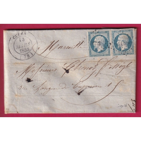 N°14 X2 BLEU LAITEUX PC 1052 CUERS VAR CAD TYPE 14 POUR MARSEILLE INDICE 16 LETTRE COVER FRANCE