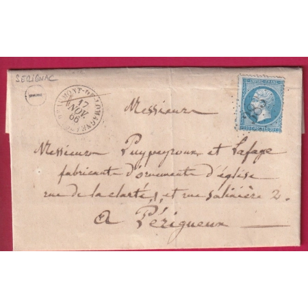 N°22 GC 383 BEAUMONT DE LOMAGNE TARN ET GARONNE BOITE RURALE I SERIGNAC POUR PERIGUEUX DORDOGNE LETTRE COVER FRANCE