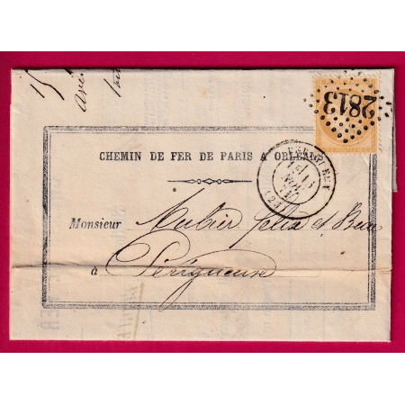 N°59 GC 2813 PERIGUEUX DORDOGNE CHEMIN DE FER PARIS A ORLEANS CACHET DE GARE LETTRE COVER FRANCE
