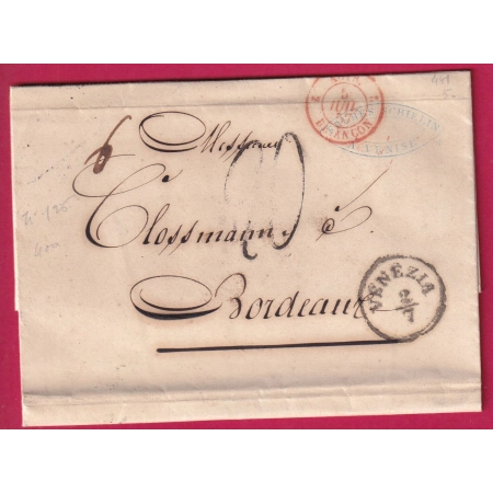 LETTRE DE VENISE VENEZIA ITALIE CACHET ENTREE AUTRICHE BRIANCON 2 HAUTES ALPES POUR BORDEAUX LETTRE COVER FRANCE