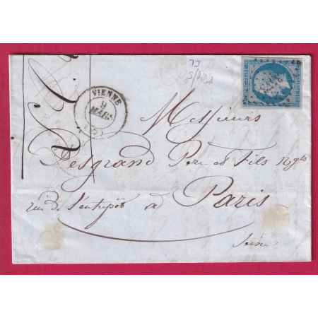 N°14 BLEU SUR LILAS TTB PC 3573 VIENNE ISERE POUR PARIS LETTRE COVER FRANCE