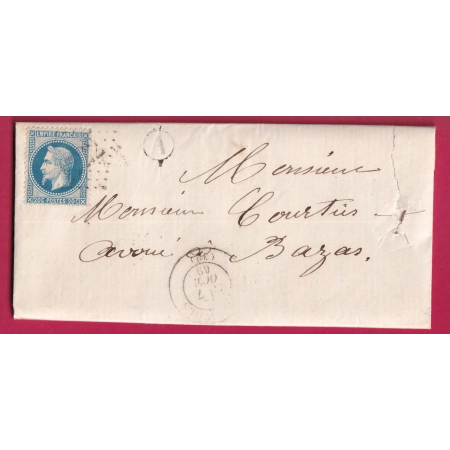 N°29 GC 1722 GRIGNOLS GIRONDE BOITE RURALE A COURS LES BAINS POUR BAZAS LETTRE COVER FRANCE