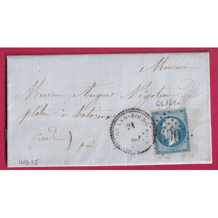 N°22 GC 1690 GRAND BOURG CANTAL CAD TYPE 22 RARE INDICE 15 CHATEAUROUX INDRE LETTRE COVER FRANCE