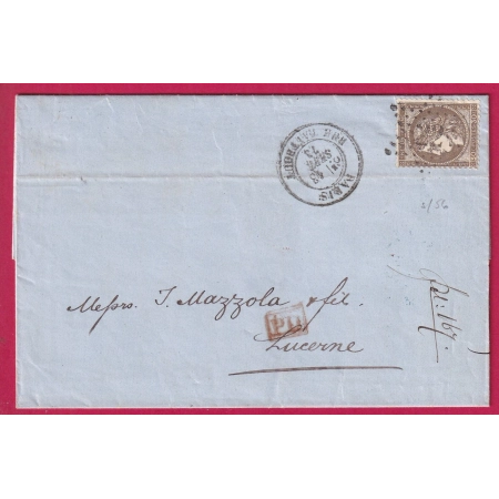 N°56 BRUN FONCE FOND LIGNE PARIS ETOILE 22 RUE TAITBOUT POUR LUCERNE SUISSE INDICE 14 LETTRE COVER FRANCE