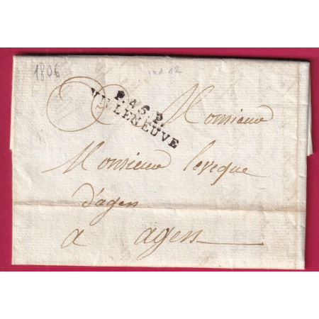 MARQUE P45P VILLENEUVE LOT ET GARONNE 1806 POUR AGEN INDICE 12 LETTRE COVER FRANCE