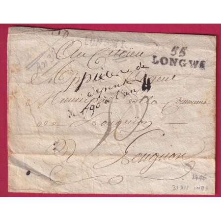 MARQUE 55 LONGWI LONGWY MOSELLE 1796 INDICE 9 POUR LONGUYON LETTRE COVER FRANCE