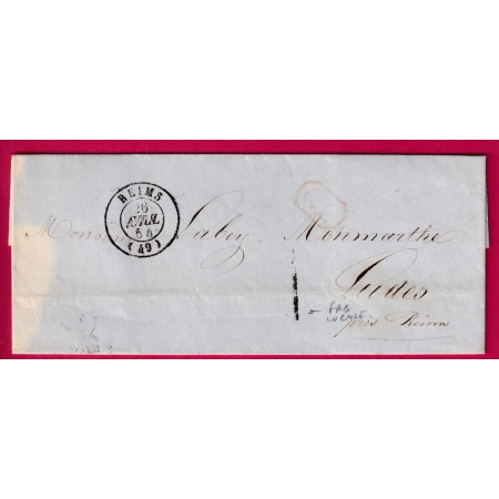 TAXE 1 DE FABRICATION LOCALE REIMS MARNE 1854 + CL ROUGE POUR LUDES LETTRE COVER FRANCE