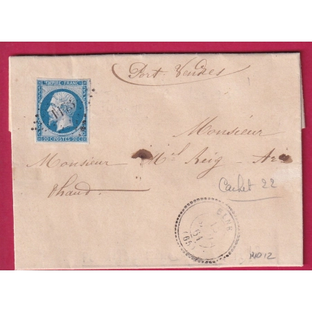 N°14 PC 1173 ELNE PYRENEES ORIENTALES CAD TYPE 22 POUR PORT VENDRES LETTRE COVER FRANCE