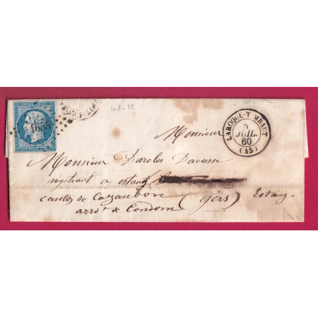 N°14 PC 1655 LAROQUE TIMBAUT LOT ET GARONNE CAZAUBON GERS LETTRE COVER FRANCE