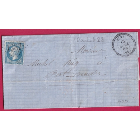 N°22 GC 1387 ELNE PYRENEES ORIENTALES CAD TYPE 22 PORT VENDRES LETTRE COVER FRANCE