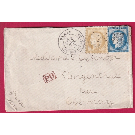 N°55 60 GC 347 PARIS LES BATIGNOLLES POUR OBERNAY HAUT RHIN LETTRE COVER FRANCE