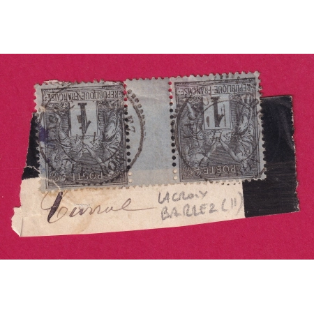 N°83 PAIRE INTERPANNEAUX CAD TYPE 25 LACROIX BARREZ AVEYRON FRAGMENT DE LETTRE TIMBRE BRIEFMARKEN STAMP FRANCE