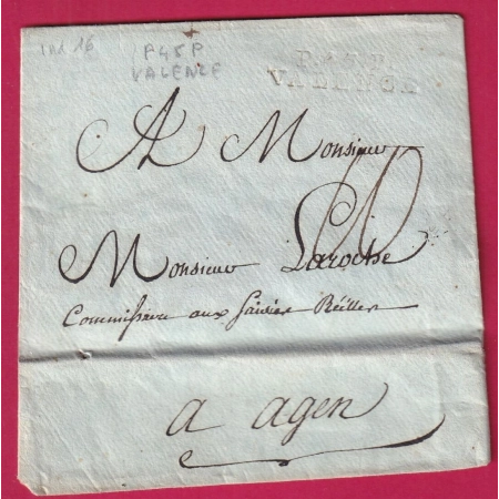 MARQUE P45P VALENCE LOT ET GARONNE POUR AGEN ENVELOPPE DE FORTUNE INDICE 16 LETTRE COVER FRANCE