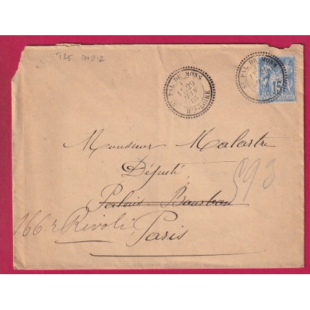 N°90 CAD TYPE 25 ST PAL DE MONS HAUTE LOIRE POUR PARIS INDICE 12 LETTRE COVER FRANCE
