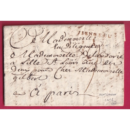MARQUE YSSENGEAUX HAUTE LOIRE LENAIN N°1 1785 MENTION EN DILIGENCE POUR PARIS LETTRE COVER FRANCE
