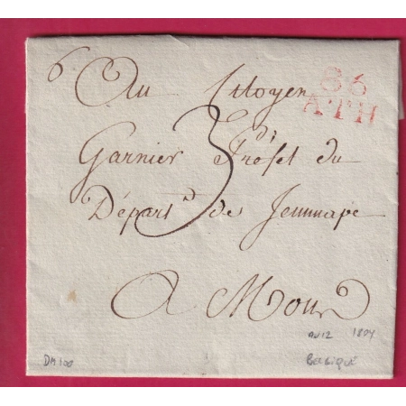 MARQUE CONQUIS 86 ATH BELGIQUE 1804 AN12 POUR MONS BELGIQUE LETTRE COVER FRANCE