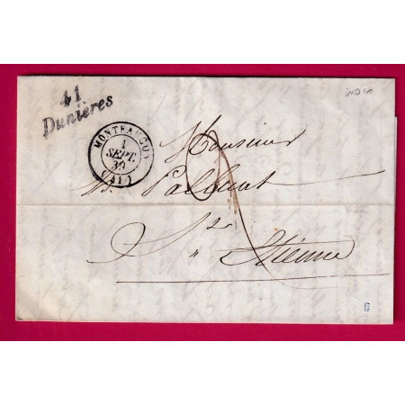 CURSIVE 41 DUNIERES HAUTE LOIRE 1839 MONTFAUCON ST ETIENNE INDICE 10 LETTRE COVER FRANCE