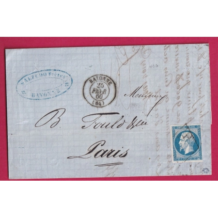 N°14 GRILLE DE BAYONNE BASSES PYRENEES TTB SIGNET ROUMET POUR PARIS LETTRE COVER FRANCE