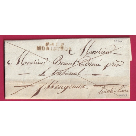 MARQUE P41P MONISTROL HAUTE LOIRE POUR YSSENGEAUX 1830 INDICE 13 LETTRE COVER FRANCE